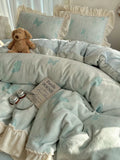 Load image into Gallery viewer, French butterfly carved milk fleece four-piece set winter girl coral fleece double-sided fleece quilt cover fleece bed skirt bed sheet
