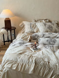 Load image into Gallery viewer, French retro printing cotton polished four-piece set autumn and winter thickened cotton lace quilt cover princess wind bedding