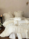 Load image into Gallery viewer, French romantic girl princess style four-piece set cotton abraded pleated chiffon lace bedding pure cotton sheets