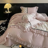 Load image into Gallery viewer, French premium pure cotton satin long-staple cotton four-piece set rose jacquard chiffon lace quilt set cotton bedding