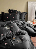 Load image into Gallery viewer, French romantic cotton long-staple cotton black four-piece cotton bed sheet flower embroidery lace quilt cover bedding
