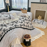 Load image into Gallery viewer, Winter Princess Wind Thickened Milk Fleece Bed Four-piece Warm Coral Fleece Sheet French Romantic Rose Quilt Cover