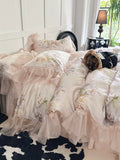 Load image into Gallery viewer, French romantic bed skirt four-piece set of 100 tencel cotton glazed yarn lace oil painting quilt cover silky smooth naked sleeping bedding 4