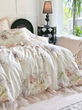 Load image into Gallery viewer, French romantic bed skirt four-piece set of 100 tencel cotton glazed yarn lace oil painting quilt cover silky smooth naked sleeping bedding 4