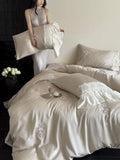 Load image into Gallery viewer, French light luxury Lenzing Tencel bed sheet four-piece set, high-grade cool silky embroidered quilt cover, spring and summer girl bedding