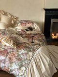 Load image into Gallery viewer, French retro 100S long-staple cotton bed sheet four-piece romantic rose print cotton lace quilt cover high-end bedding