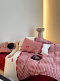 Load image into Gallery viewer, French girl heart cotton long-staple cotton four-piece set cute plaid cherry embroidery pure cotton quilt cover princess wind bedding