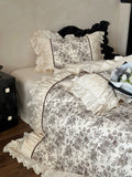 Load image into Gallery viewer, French light luxury princess style cotton four-piece set retro pleated lace premium quilt cover sheets pure cotton bedding