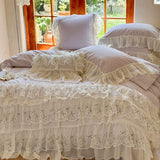 Load image into Gallery viewer, French cream lace four-piece cotton high-end winter polished bed sheet girl princess pure cotton quilt cover
