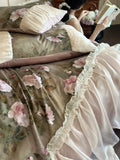 Load image into Gallery viewer, French romantic cotton polished bed four-piece set retro style autumn and winter digital printing chiffon lace quilt cover bed sheet
