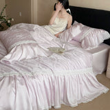 Load image into Gallery viewer, Lanxu Home Textiles French Romantic Tencel Cotton Four-piece Embossed Jacquard Lace Edge Quilt Cover Light Luxury Master Bedding