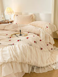 Load image into Gallery viewer, Winter Princess Wind Thickened Milk Fleece Bed Four-piece Warm Coral Fleece Sheet French Romantic Rose Quilt Cover