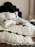 Load image into Gallery viewer, French romantic girl heart bow cotton long-staple cotton four-piece set pure cotton retro pleated lace quilt cover sheets