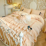 Load image into Gallery viewer, French retro 100 pure cotton four-piece cotton romantic princess wind lotus leaf lace quilt cover girl heart bed skirt 4