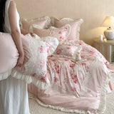 Load image into Gallery viewer, Lan Xu Home Textiles French Romantic Princess Wind Long Staple Cotton Four-piece Rose Quilt Cover Pink Girl's Heart Bedding