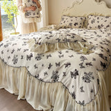 Load image into Gallery viewer, French cotton long-staple cotton four-piece set princess style flower printing pure cotton lotus leaf lace quilt cover girl heart bed sheet