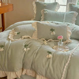 Load image into Gallery viewer, ins pink princess wind milk fleece bed four-piece set winter coral fleece quilt cover girl bed sheet lace bedding 4