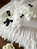 Load image into Gallery viewer, Girl princess cotton washed cotton four-piece set French double-layer lace bow pure cotton quilt cover bedding