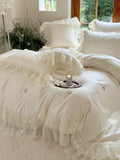 Load image into Gallery viewer, Girl's heart cotton long-staple cotton four-piece set three-dimensional rose French lace quilt cover sheets princess style bedding