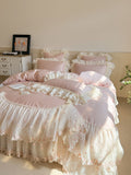 Load image into Gallery viewer, Girl princess style cotton pure cotton bed cover four-piece French romantic lace quilt cover thickened padded cotton sheet