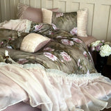 Load image into Gallery viewer, French romantic cotton polished bed four-piece set retro style autumn and winter digital printing chiffon lace quilt cover bed sheet