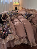 Load image into Gallery viewer, French romantic retro cotton long-staple cotton bed skirt four-piece flower pleated lace quilt cover princess wind bedding