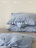 Load image into Gallery viewer, FANTASIA Collection Dream Planet [Clear Sky Fat Bear] Striped Embroidery Double Layer Yarn Cotton Four-piece Cotton Sheet