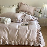 Load image into Gallery viewer, French high-grade long-staple cotton cotton four-piece set, pure cotton jacquard quilt cover, girl's heart lace solid color bed sheet, bedding