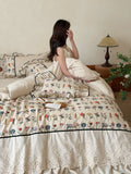 Load image into Gallery viewer, French girl heart pastoral flower cotton and linen four-piece set niche embroidery linen blend lace quilt cover bedding