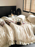 Load image into Gallery viewer, French premium jacquard pure cotton polished four-piece set cotton pleated romantic lace princess wind quilt cover girl bed sheet