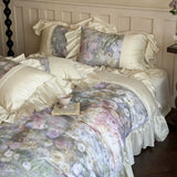 Load image into Gallery viewer, French retro flower tencel cotton polished four-piece set autumn and winter romantic lace thickened warm quilt cover pure cotton bedding