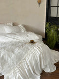 Load image into Gallery viewer, French fairy white three-dimensional embroidery princess wind cotton bed four-piece set pure cotton washed cotton bed skirt quilt cover