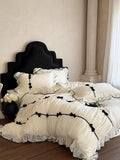Load image into Gallery viewer, French romantic girl heart bow cotton long-staple cotton four-piece set pure cotton retro pleated lace quilt cover sheets