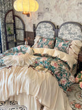 Load image into Gallery viewer, French retro 100 pure cotton four-piece cotton romantic princess wind lotus leaf lace quilt cover girl heart bed skirt 4