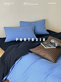 Load image into Gallery viewer, Nordic Bauhaus style blue stripes cotton washed cotton four-piece cotton sheets