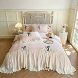 Load image into Gallery viewer, French lace edge thickened milk fleece four-piece set bow princess wind coral fleece quilt cover high-end bedding