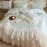 Load image into Gallery viewer, Girl princess style cotton pure cotton bed cover four-piece French romantic lace quilt cover thickened padded cotton sheet