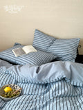 Load image into Gallery viewer, FANTASIA set dream planet, apartment university style, Nordic Bauhaus retro blue striped cotton four-piece cotton sheets