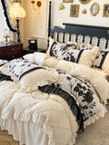 Load image into Gallery viewer, Winter carved thickened milk fleece four-piece set retro princess wind coral fleece double-sided fleece fleece quilt cover bed skirt