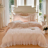 Load image into Gallery viewer, French girl heart princess style lace chiffon lace four-piece set long-staple cotton pure cotton bedding sheets