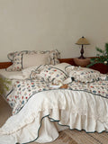 Load image into Gallery viewer, French girl heart pastoral flower cotton and linen four-piece set niche embroidery linen blend lace quilt cover bedding