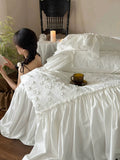 Load image into Gallery viewer, French fairy white three-dimensional embroidery princess wind cotton bed four-piece set pure cotton washed cotton bed skirt quilt cover