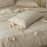 Load image into Gallery viewer, Lanxu Home Textiles French cotton and linen four-piece set, lace bow quilt cover, linen pure cotton blended natural high-end bedding