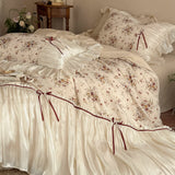 Load image into Gallery viewer, Lanxu Home Textiles French Retro Cotton and Linen Four-piece Flax Blended Glazed Yarn Bow Quilt Cover Sheet Bedding