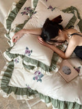Load image into Gallery viewer, French retro style 100 long-staple cotton cotton bed four-piece set pure cotton bed sheet lotus leaf lace printing quilt cover 4