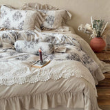 Load image into Gallery viewer, French retro printing cotton polished four-piece set autumn and winter thickened cotton lace quilt cover princess wind bedding