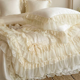 Load image into Gallery viewer, White yarn mantra  French lace princess wind tencel four-piece cake skirt quilt cover summer cool silky bedding