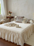 Load image into Gallery viewer, French princess style pastoral flower cotton bed skirt four-piece set pure cotton lace edge quilt cover high-end bedding
