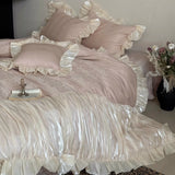 Load image into Gallery viewer, French girl cotton long-staple cotton abraded bed four-piece set pure cotton jacquard pleated lace quilt cover bed sheet bedding