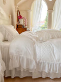 Load image into Gallery viewer, Ins fairy white 100 cotton bed four-piece set girl heart lace edge quilt cover Internet celebrity princess windbed skirt